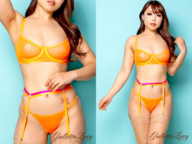 ダブルスリングガーターランジェリー3点セット・オレンジ