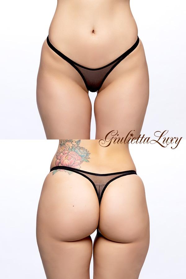 スケスケチュール素材ハイレグTバックショーツ・ブラック