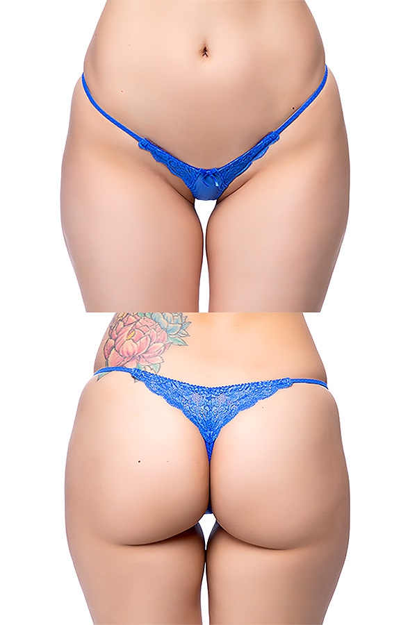 TフロントバックレースTバックショーツ・ブルー