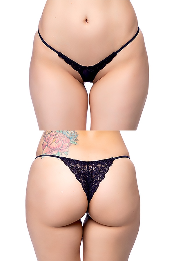 Tフロントバックレースハーフバックショーツ・ブラック