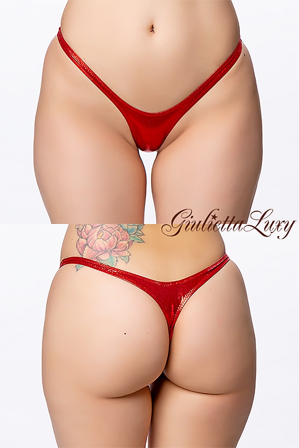 ギラギラシースルーハイレグTバックショーツ・レッドラメ