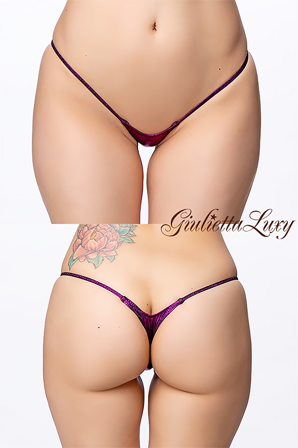 ギラギラシースルー極小マイクロTバックショーツ・パープルラメ