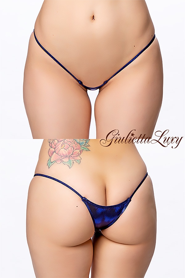 ギラギラシースルー極小マイクロハーフバックショーツ・ブルーラメ