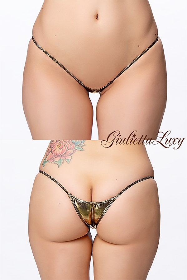 ギラギラシースルー極小マイクロハーフバックショーツ・ゴールドブラックラメ