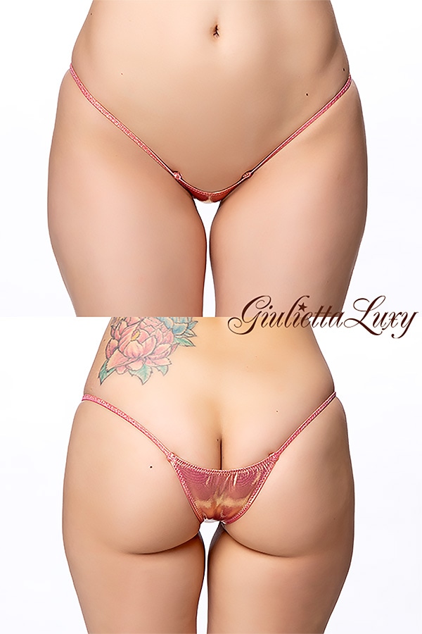 ギラギラシースルー極小マイクロハーフバックショーツ・ピンクゴールドラメ