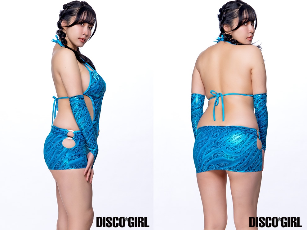 フロント＆サイドリング付きマイクロミニボディコン・ラメウェーブゼブラブルー2