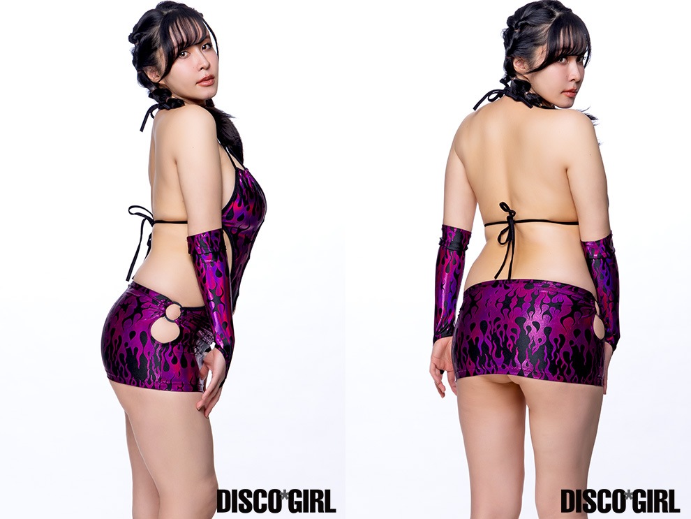 フロント＆サイドリング付きマイクロミニ ボディコン・メタリックファイヤーピンク2