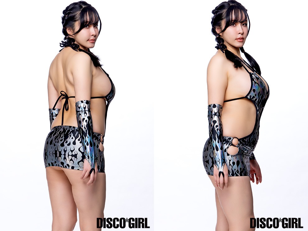 フロント＆サイドリング付きマイクロミニ ボディコン・メタリックファイヤーシルバー2