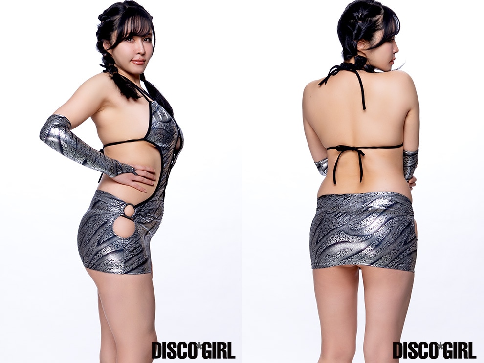 フロント＆サイドリング付きマイクロミニボディコン・ラメウェーブゼブラシルバー2