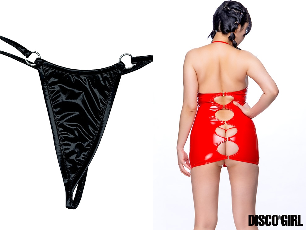 エナメルフロントアンドバックオープンボディコン・レッド