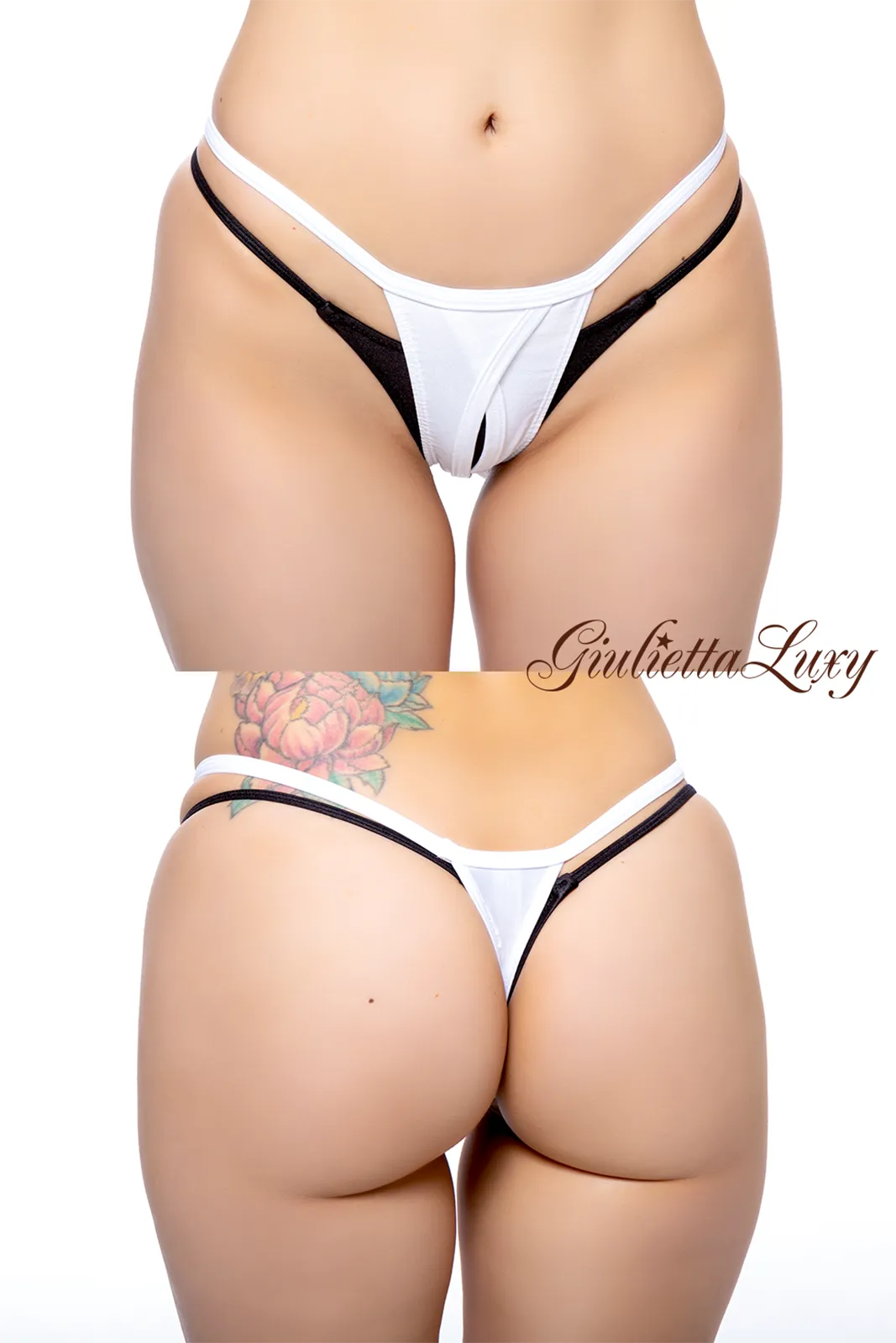 【ユニセックス】フロントクロスオープンTバックショーツ・ホワイト