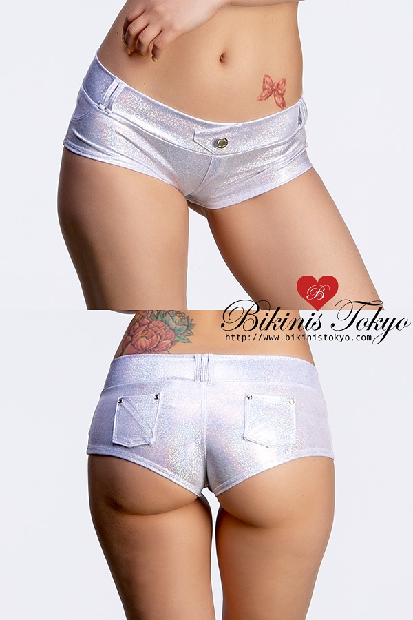 マイクロミニ ホットパンツ・ラメホワイト