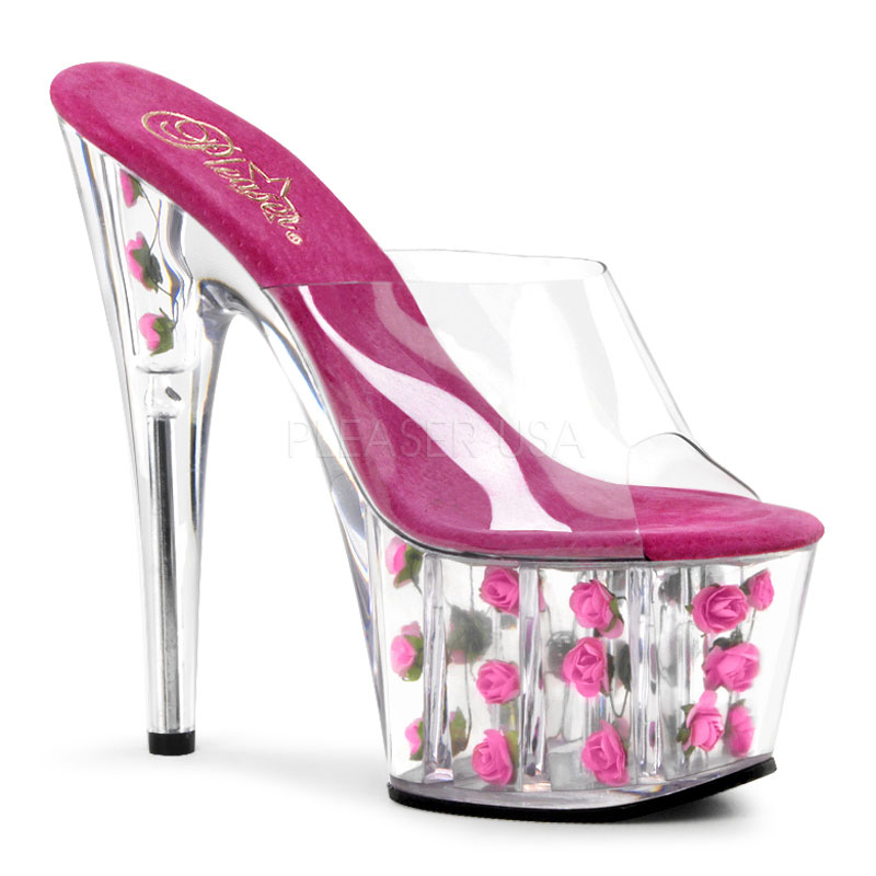 [ Pleaser プリーザー ] バラ埋め込み クリアヒール/ピンク ADO701FL/C/HP