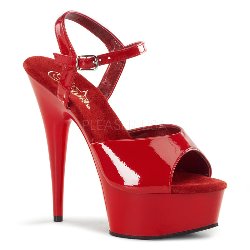 エナメルアンクレットストラップ付きハイヒール-レッド