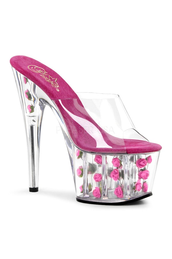 [ Pleaser プリーザー ] バラ埋め込み クリアヒール/ピンク ADO701FL/C/HP