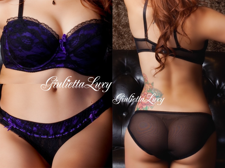 ブラックレースカップブラ＆ヒップシースルーショーツSET・パープル