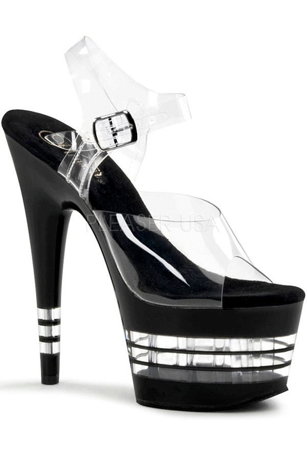 [ Pleaser プリーザー ] アンクレットストラップ付きハイヒールブラックストライプADO708LN/C/B