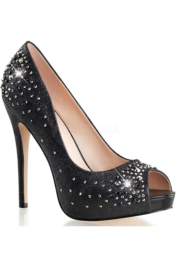 [ Pleaser プリーザー ] ストーン付きオープントゥパンプス・ブラックHEI22R/BFA