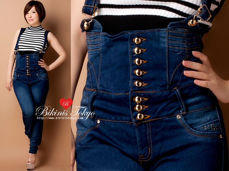 サスペンダー付きハイウエストデニム