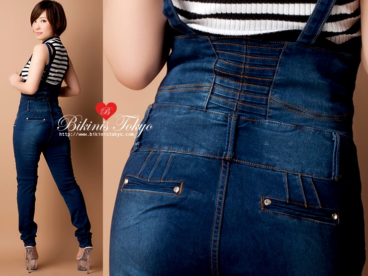 サスペンダー付きハイウエストデニム