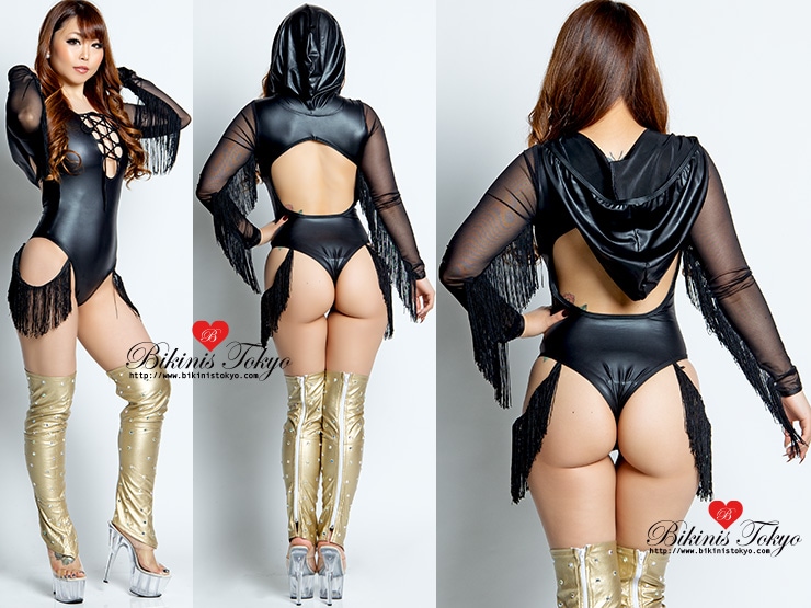 フリンジ付きボディスーツ・ブラック