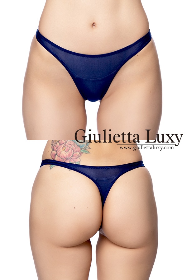 【ユニセックス】クラシックカラーシースルーTバックショーツ ・ネイビー