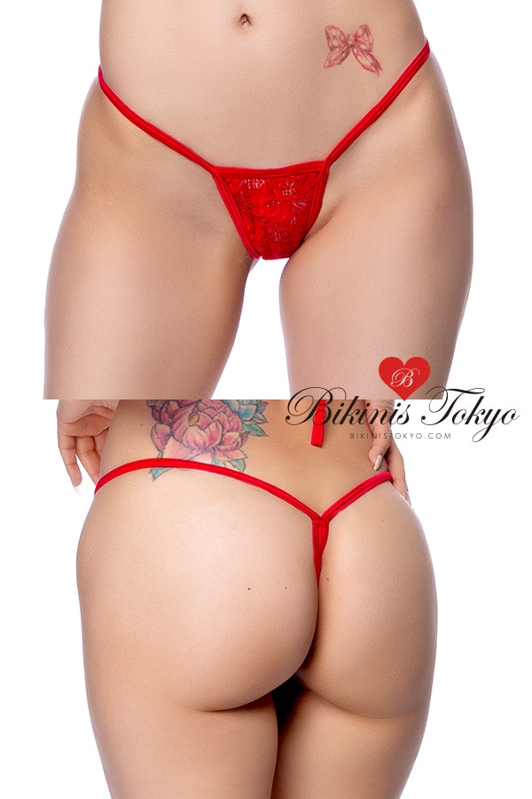 レースのTバックショーツ・レッド