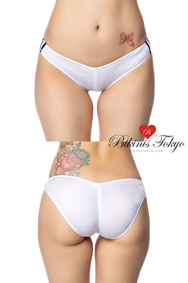 柔らかストレッチ素材センターシャーリング食込み加工ローライズブルマ・ホワイト