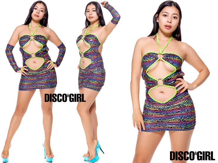 Oリングフロントオープンボディコン・グラデーションベースチータライム