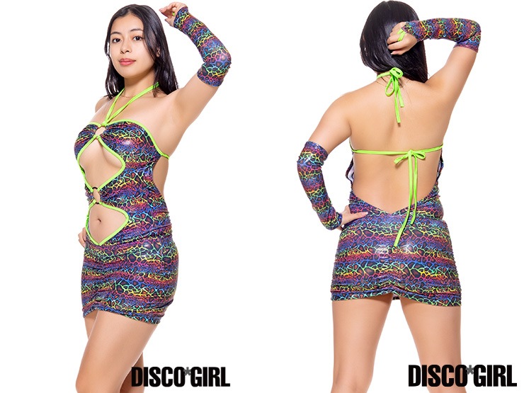 Oリングフロントオープンボディコン・グラデーションベースチータライム