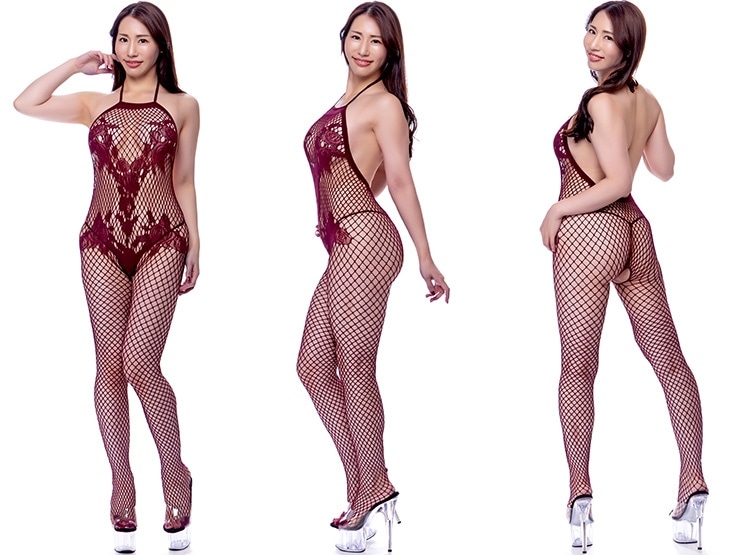 フラワーデザインクロッチオープンボディストッキング・レッド