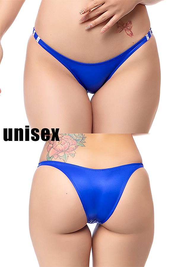 【ユニセックス】スーパーウェット素材サイド細めハーフバックブルマショーツ・ブルー