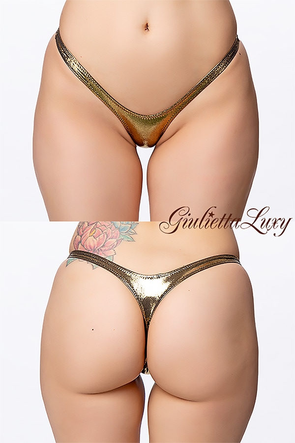 ギラギラシースルーハイレグTバックショーツ・ゴールドブラックラメ