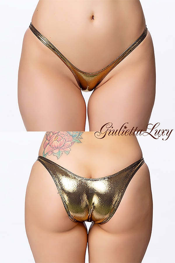 ギラギラシースルーハイレグハーフバックショーツ・ゴールドブラックラメ