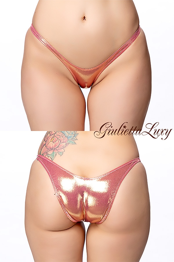 ギラギラシースルーハイレグハーフバックショーツ・ピンクゴールドラメ
