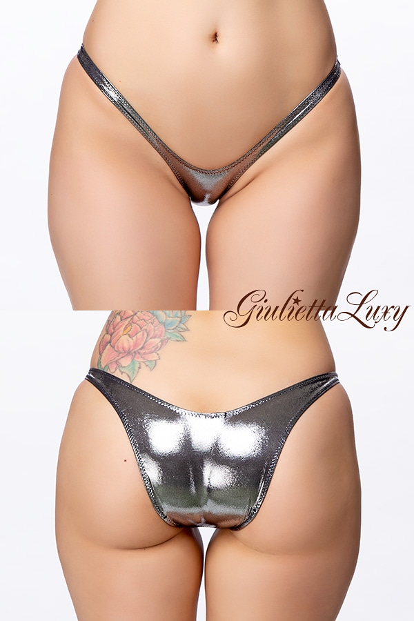 ギラギラシースルーハイレグハーフバックショーツ・ガンメタルラメ