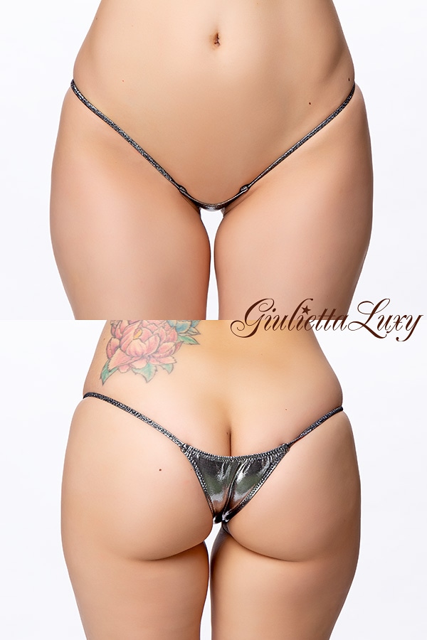 ギラギラシースルー極小マイクロハーフバックショーツ・ガンメタルラメ