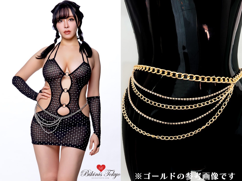 ストーン煌めく多重チェーンベルト ドレスやビキニのアクセントに（シルバー）