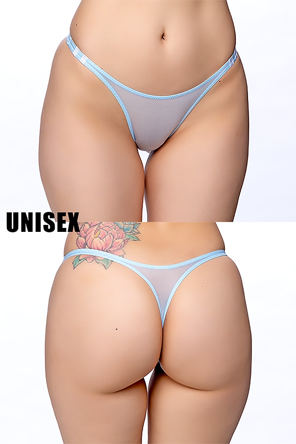 【ユニセックス】すけすけシースルーブルマ風Tバックショーツ・サックス