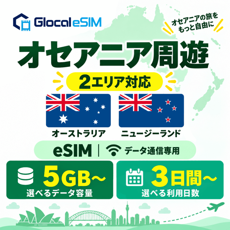 【eSIM】オセアニア周遊 (２か国) パッケージプラン [グローカルeSIM]
