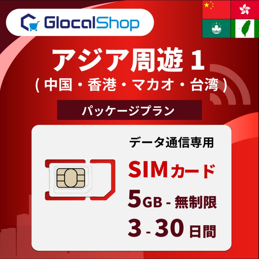 【SIMカード】アジア周遊１ (４の国と地域) パッケージプラン