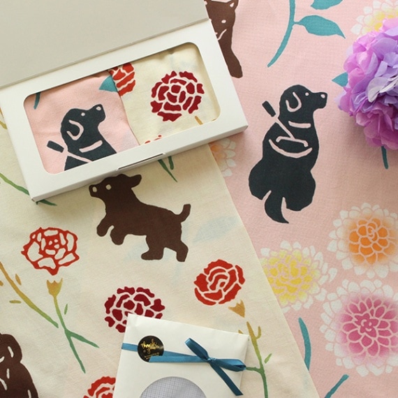 夏はやっぱり手ぬぐい 犬とお花の和風手ぬぐいセット