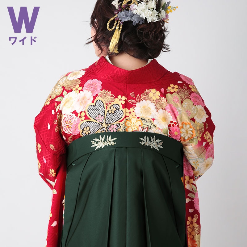  ワイドサイズ ダークグリーン×後ろ南天刺繍(W15)(P244) レンタル 袴単品 P247-MW