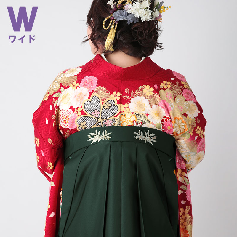  ワイドサイズ ダークグリーン×後ろ南天刺繍(W15)(P244) レンタル 袴単品 P247-LW