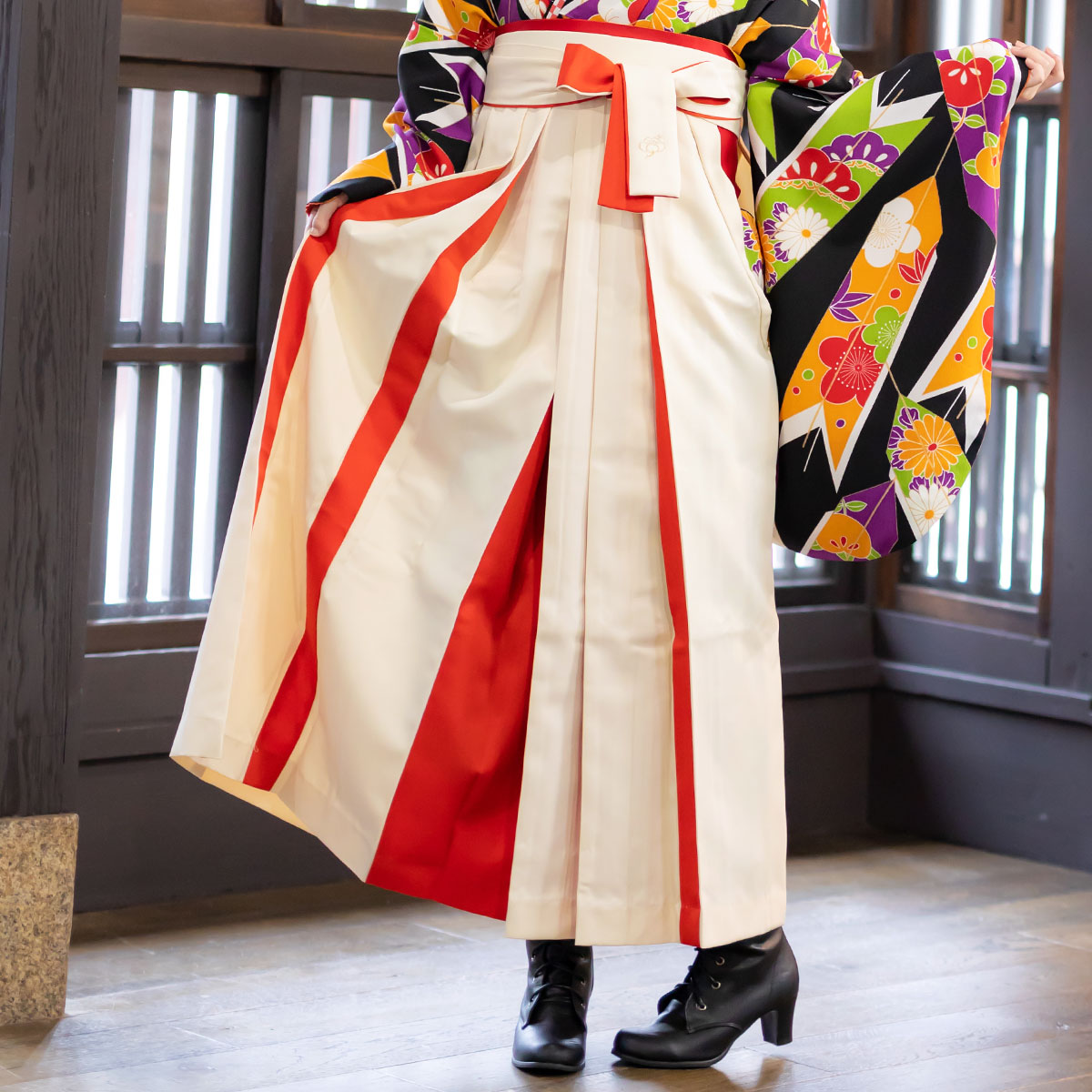  アイボリー×赤 レンタル 袴単品 P206-LL