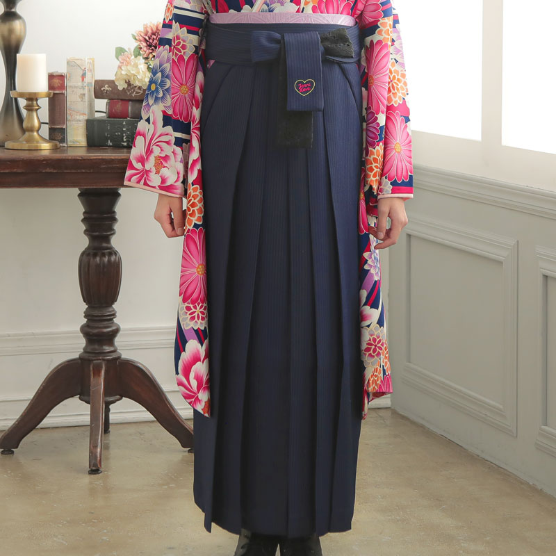  紺ストライプ×黒レース レンタル 袴単品 P199-S