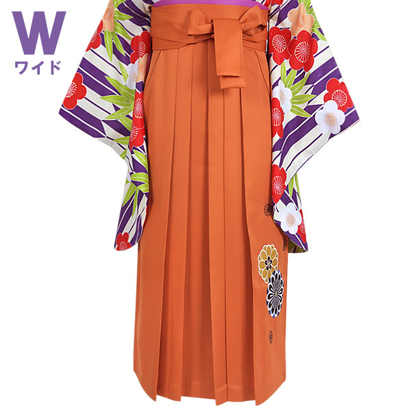 ワイドサイズ 橙×菊　刺繍(W15) レンタル 袴単品 P154-LLW