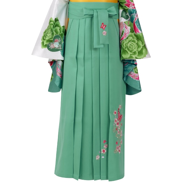  ミントグリーン×蝶 刺繍(定) レンタル 袴単品 P081-LL