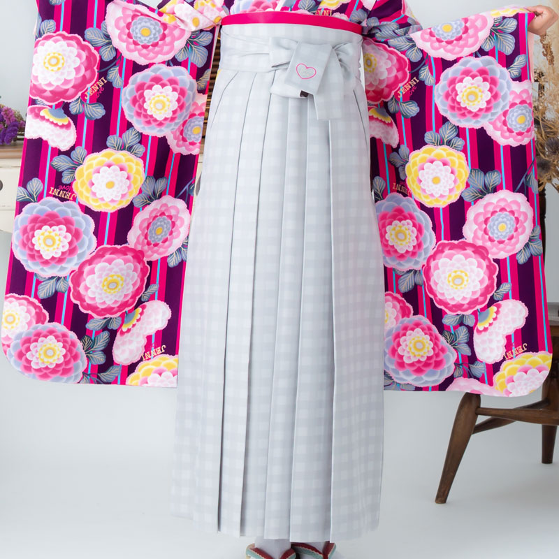  グレー×チェック レンタル 袴単品 P186-M