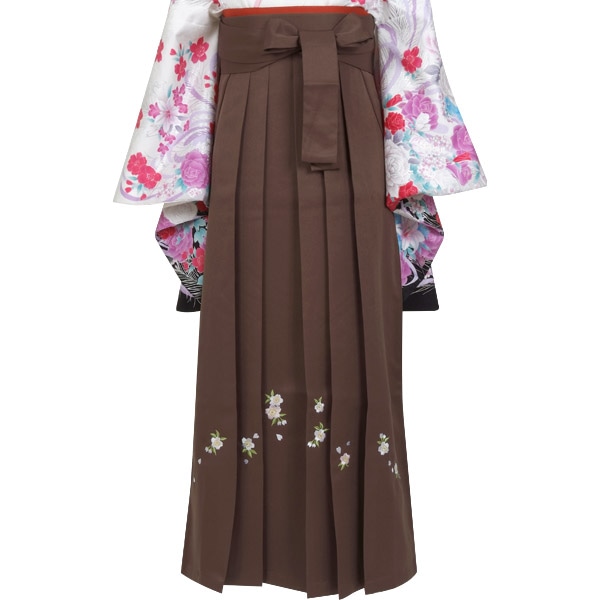  ブラウン×桜 刺繍 レンタル 袴単品 P091-L